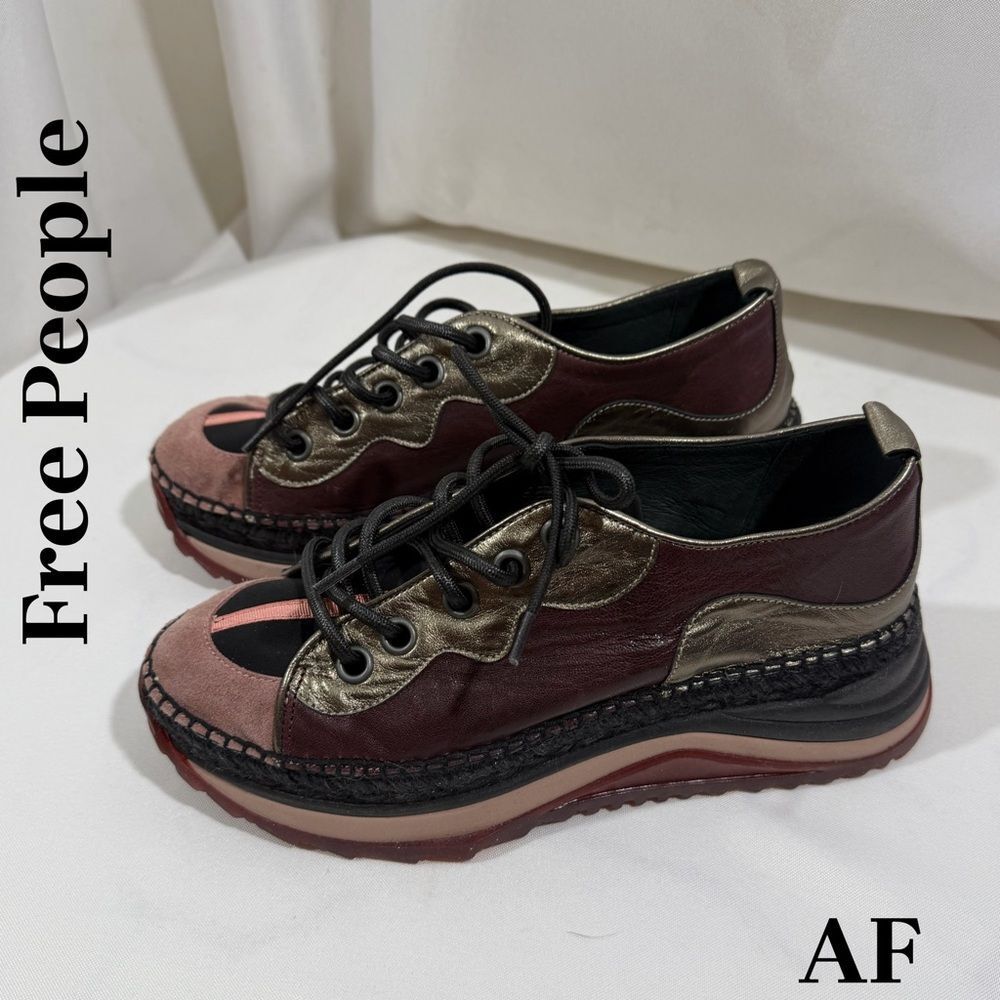 Free People Aura Espadrille Burgundy and Metallic Sneakers Size 39 EU New